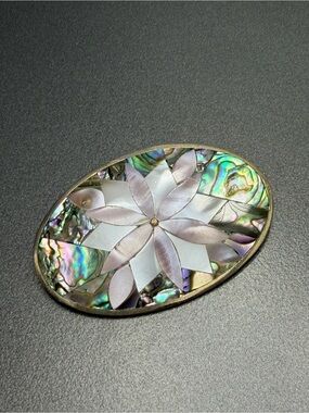 Vintage Alpaca Brooch Abalone and MOP #cz134